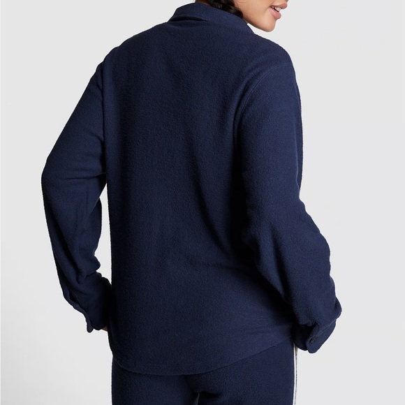 Victoria’s Secret PINK Reverse Fleece Shacket Midnight Navy Blue Medium - Picture 2 of 13